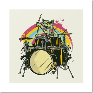 Zombie Cat Drummer // Funny Halloween Spooky Cat Posters and Art